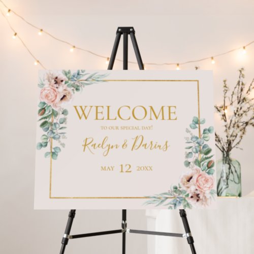 Elegant Blush Floral  Pastel Welcome Foam Board