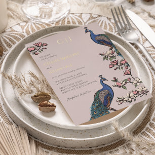 Elegant Blush Floral Peacock Gold Wedding Foil Invitation