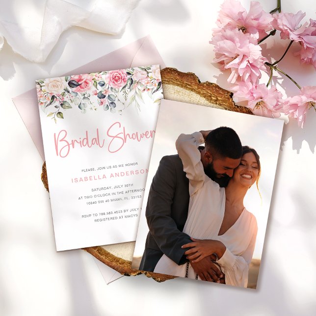 Elegant Blush Floral Photo Bridal Shower Invitation (Creator Uploaded)