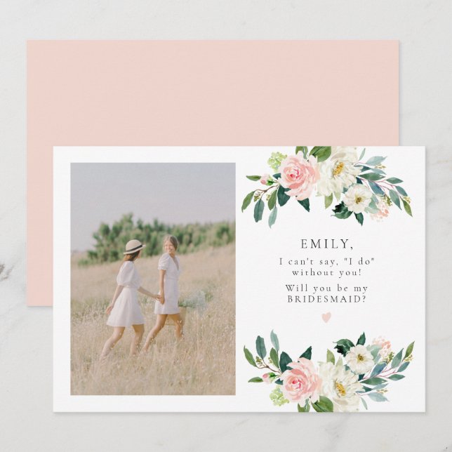 Elegant Blush Floral Photo Bridesmaid Proposal Invitation (Front/Back)
