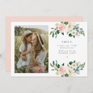Elegant Blush Floral Photo Flower Girl Proposal Invitation