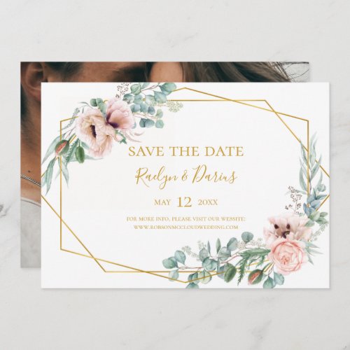 Elegant Blush Floral  Photo Horizontal Save The D Save The Date