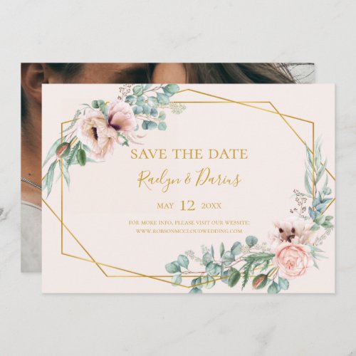 Elegant Blush Floral  Photo Pastel Horizontal Sav Save The Date