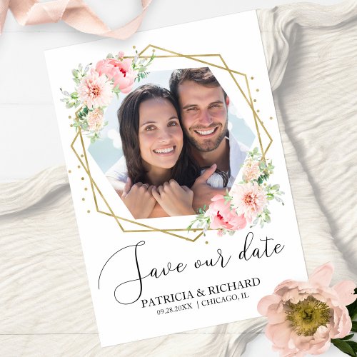 Elegant Blush Floral Photo Save the Date Wedding Postcard