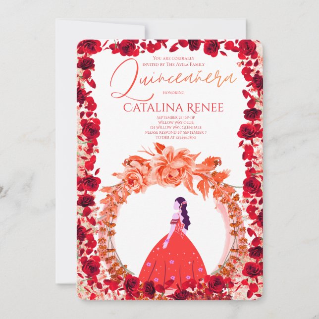 Elegant Blush Floral Quinceañera Invitation (Front)