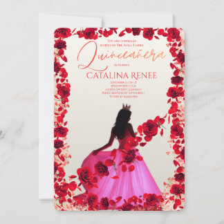 Elegant Blush Floral Quinceañera Invitation