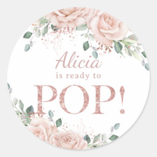 Elegant Blush Floral Rose Gold Baby Ready to Pop Classic Round Sticker