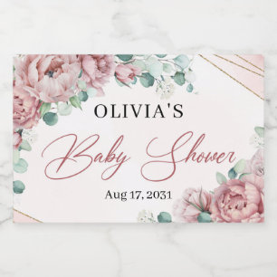 Elegant blush floral roses eucalyptus gold frame c sparkling wine label