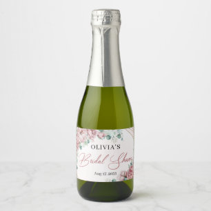 Elegant blush floral roses eucalyptus gold frame sparkling wine label