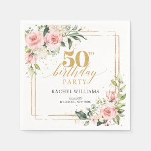 Elegant Blush floral roses greenery 50th birthday Napkins