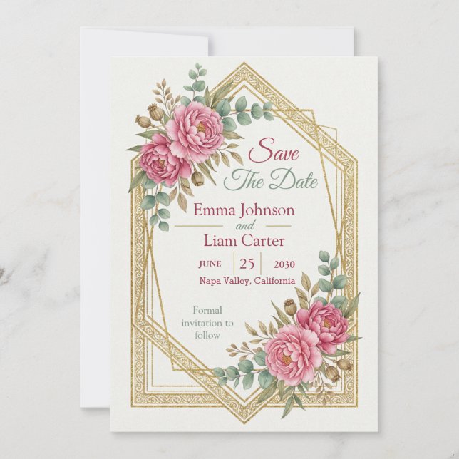 Elegant Blush Floral Save the Date Invitation (Front)