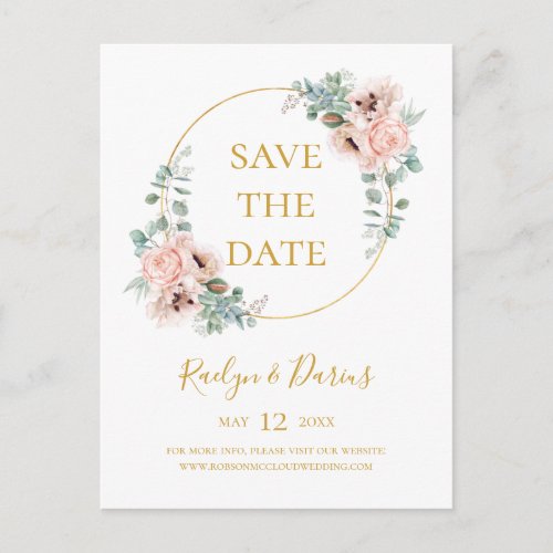 Elegant Blush Floral  Save The Date Postcard