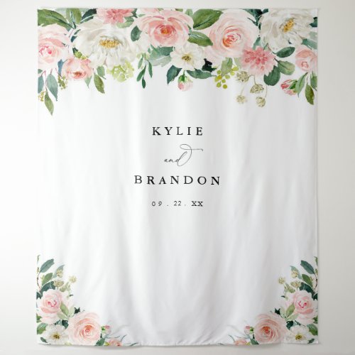 Elegant Blush Floral Script Engagement Party  Tapestry