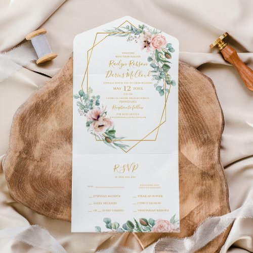 Elegant Blush Floral  Seal And Send All In One Invitation