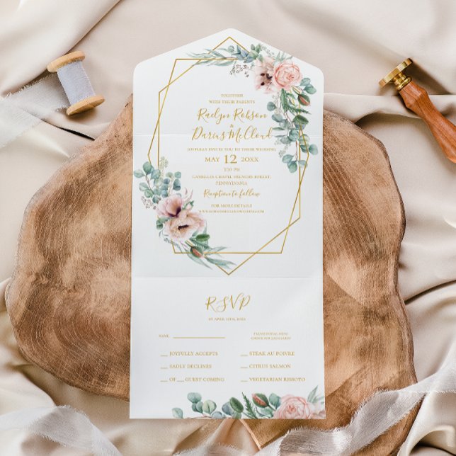 Elegant Blush Floral | Seal And Send All In One Invitation (Creator Uploaded)