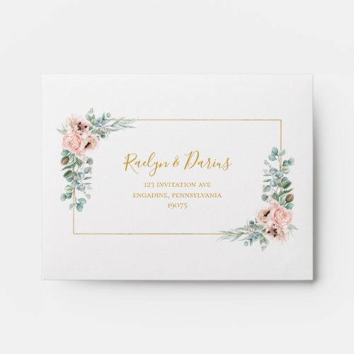 Elegant Blush Floral  Self Addressed RSVP Envelope