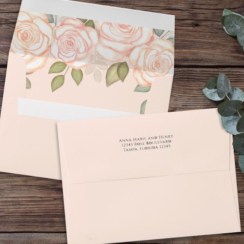 Elegant Blush Floral Simple Minimalist Peach Coral Envelope