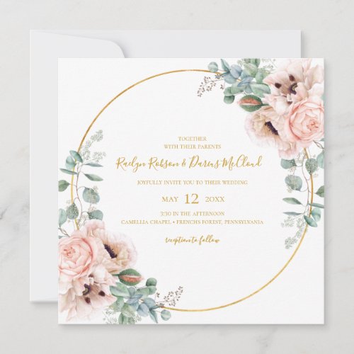 Elegant Blush Floral  Square Wedding Invitation