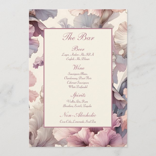 Elegant Blush Floral Stylish Chic Wedding Bar Menu (Front)