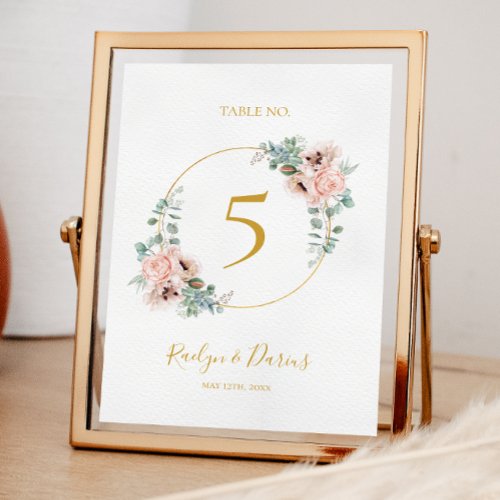 Elegant Blush Floral  Table Number