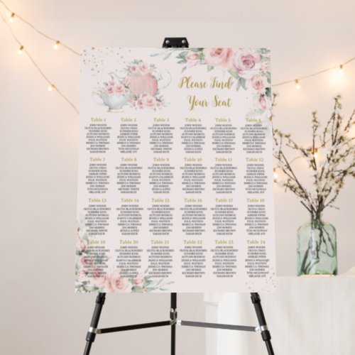 Elegant Blush Floral Tea Party Baby Bridal Seating Foam Board