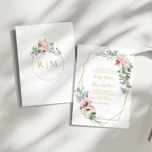 Elegant Blush Floral  Traditional Wedding Invitation