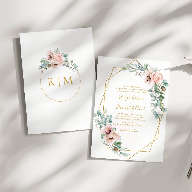 Elegant Blush Floral | Traditional Wedding Invitation