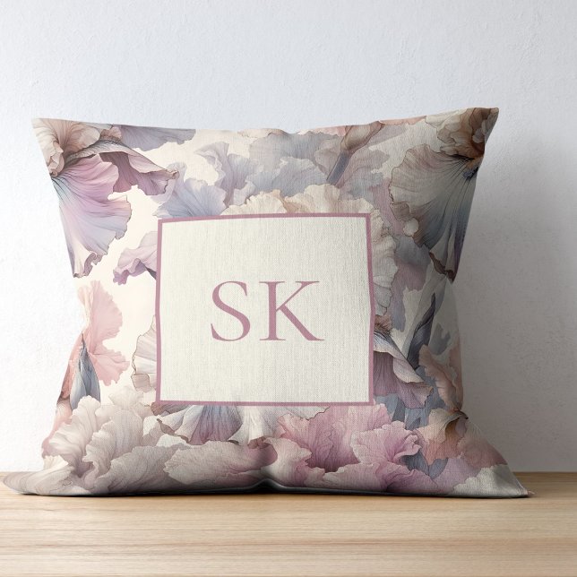 Elegant Blush Floral Unique Chic Custom Monogram Throw Pillow (Custom Floral Pillow with Initials - Custom Home Decor, Unique Gift, Elegant Flower Design






)