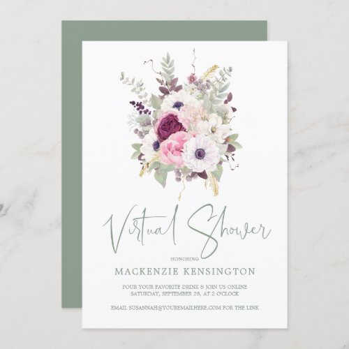 Elegant Blush Floral Virtual Bridal Shower Invitation