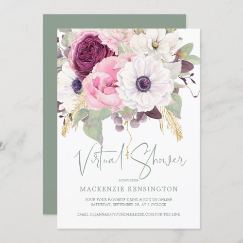 Elegant Blush Floral Virtual Bridal Shower Invitation