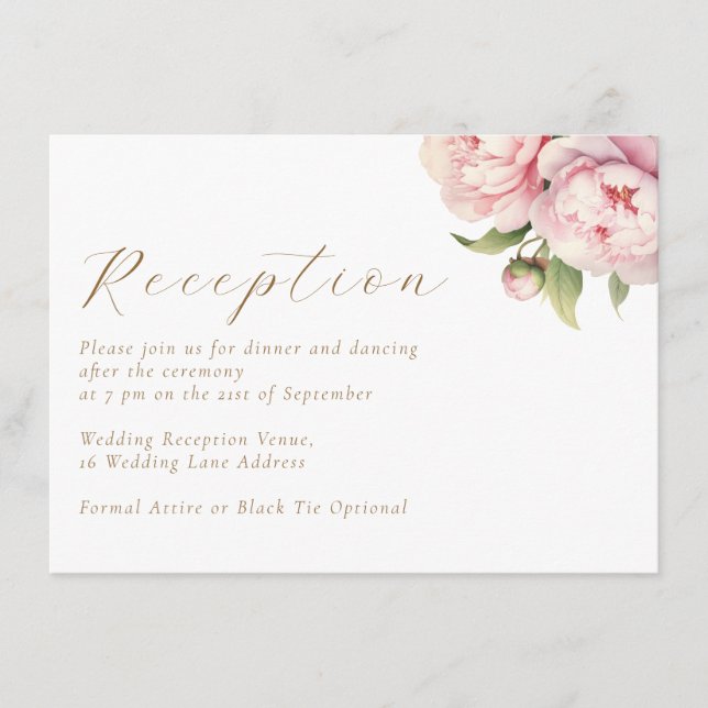 Elegant Blush Floral Watercolor Wedding Reception Enclosure Card (Front)