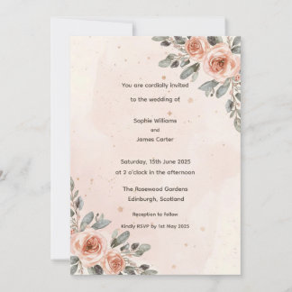Elegant Blush Floral Watercolour Wedding Invitation