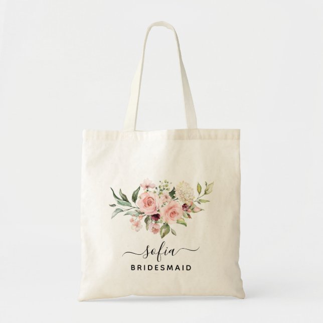 Elegant Blush Floral Wedding Bridesmaid Bags (Front)