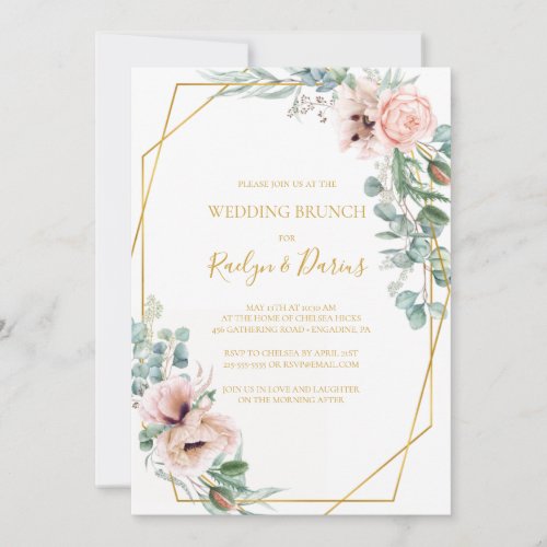 Elegant Blush Floral  Wedding Brunch Invitation