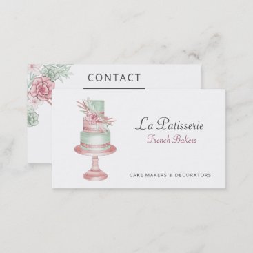 Elegant Blush Floral Wedding Cake Makers Bakery Business Card