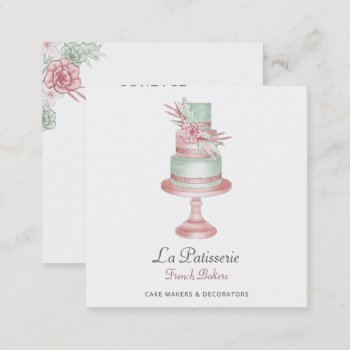 Elegant Blush Floral Wedding Cake Makers Bakery Square Business Card by MG_BusinessCards at Zazzle