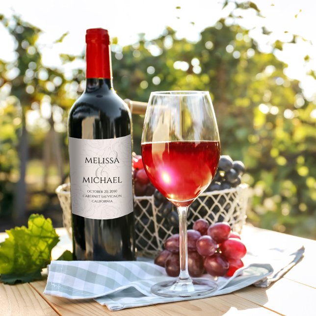 Elegant Blush Floral Wedding Custom Wine Label (Blush floral elegant greenery calligraphy ampersand wine bottle label.)