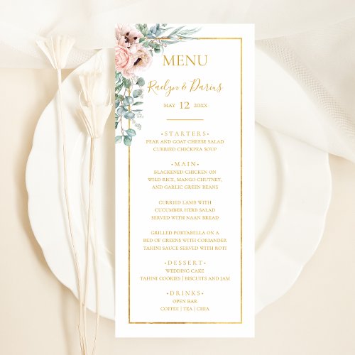 Elegant Blush Floral  Wedding Dinner Menu