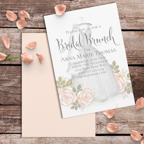 Elegant Blush Floral Wedding Dress Bridal Brunch Invitation