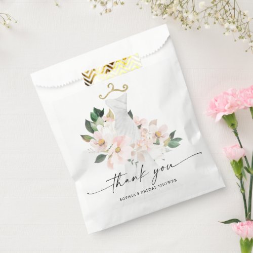 Elegant Blush Floral Wedding Dress Bridal Shower Favor Bag