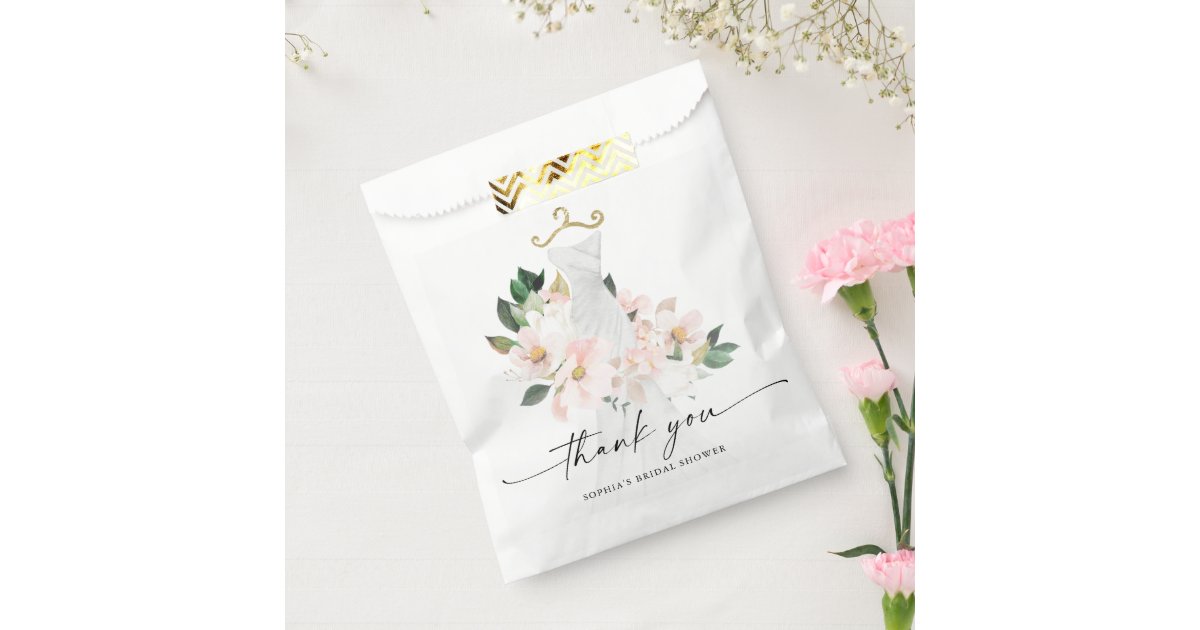 Elegant Blush Floral Wedding Dress Bridal Shower Favor Bag | Zazzle