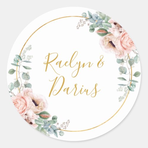 Elegant Blush Floral  Wedding Envelope Seals