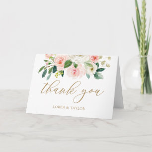Elegant Blush Floral Wedding Folded Thank You Card