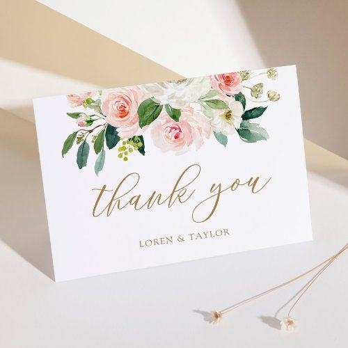 Elegant Blush Floral Wedding Folded Thank You Card