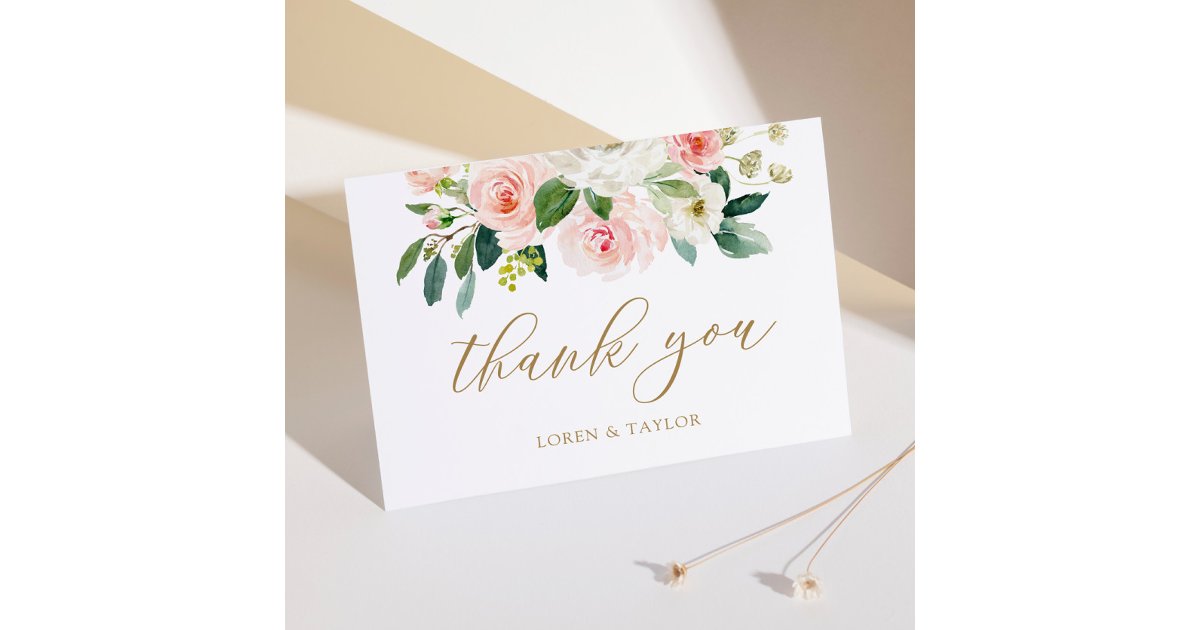 Elegant Blush Floral Wedding Folded Thank You Card | Zazzle