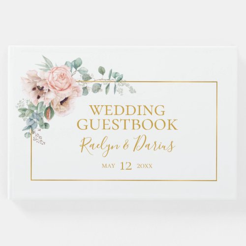 Elegant Blush Floral  Wedding Guest Book