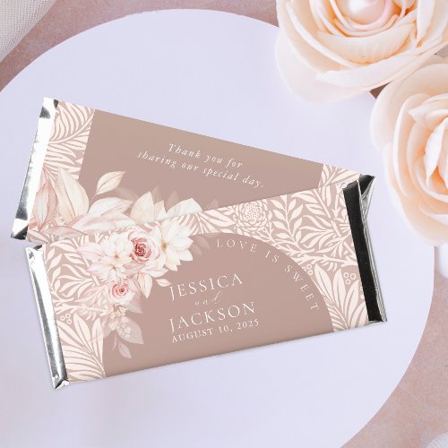 Elegant Blush Floral Wedding Hershey Bar Favors