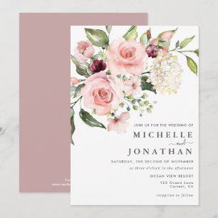Elegant Blush Floral Wedding Invitation