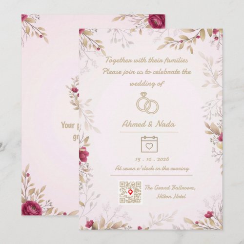 Elegant Blush Floral Wedding Invitation