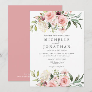 Elegant Blush Floral Wedding Invitation